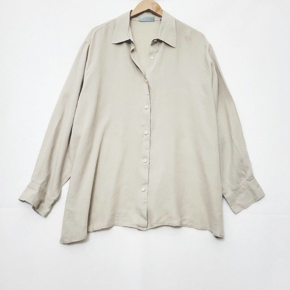 Marsh Landing II Women's 2X‎ Beige Button Front Linen Shirt Lagenlook Lightweght - Picture 1 of 9